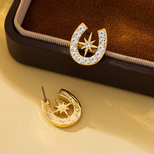 Load image into Gallery viewer, Pave Crystal Horseshoe Star Stud Earrings
